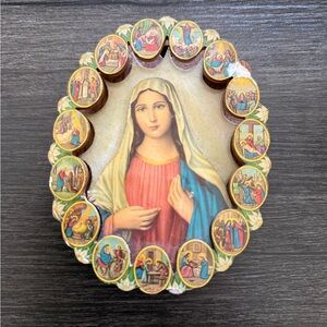 Religious Prayer with Mariam Image and 15 mysteries-Rosary Station Medallions